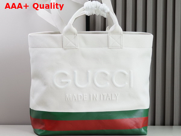 Gucci Canvas Tote Bag with Embossed Detail Natural Canvas with Green and Red Web Coated Trim 782741 Replica