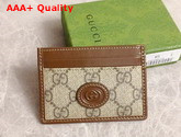 Gucci Card Case with Interlocking G in Beige and Ebony GG Supreme Canvas and Brown Leather 673002 Replica