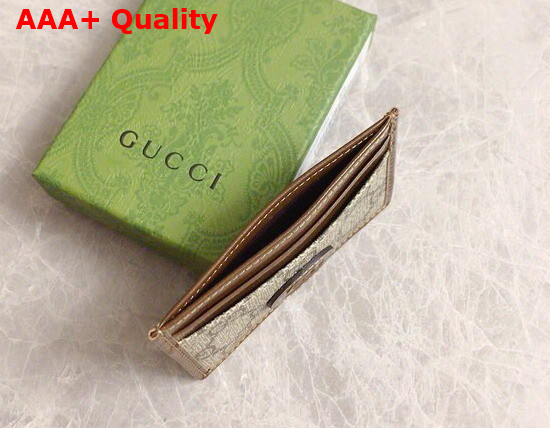 Gucci Card Case with Interlocking G in Beige and Ebony GG Supreme Canvas and Brown Leather 673002 Replica