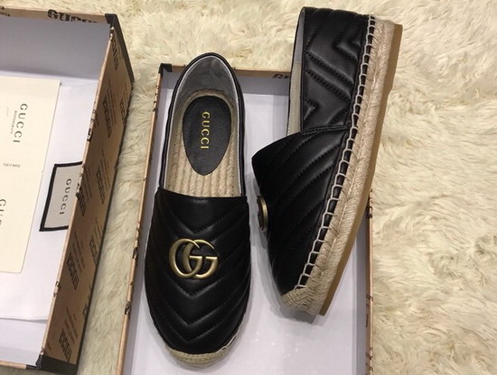 Gucci Chevron Leather Espadrille with Double G Black Leather 551890