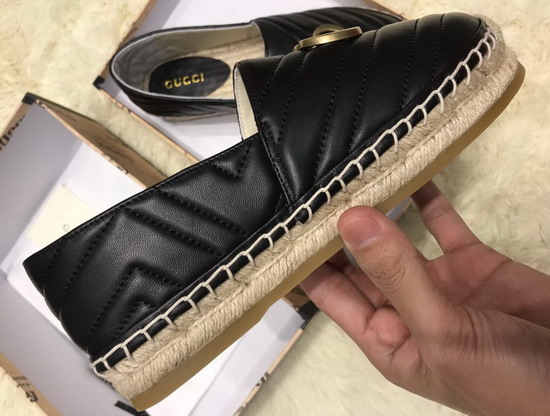 Gucci Chevron Leather Espadrille with Double G Black Leather 551890