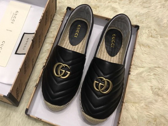 Gucci Chevron Leather Espadrille with Double G Black Leather 551890