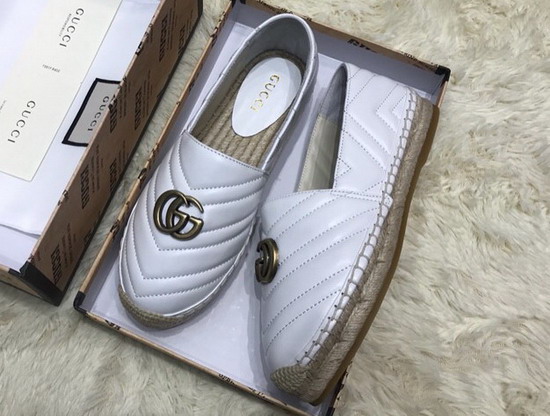 Gucci Chevron Leather Espadrille with Double G White Leather 551890