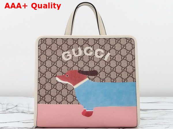 Gucci Childrens Dog Print Tote Bag Beige and Ebony GG Supreme Canvas 605614 Replica