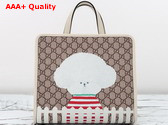 Gucci Childrens Dog Print Tote Bag in Beige and Ebony GG Supreme Canvas 605614 Replica