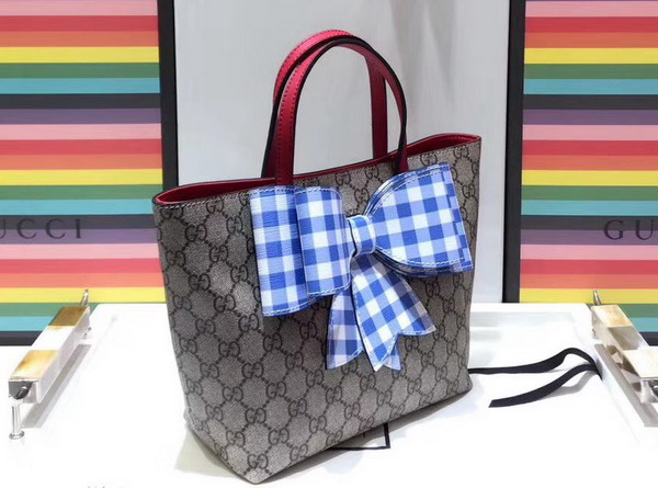 Gucci Childrens GG Supreme Check Bow Tote Blue and White Check Bow