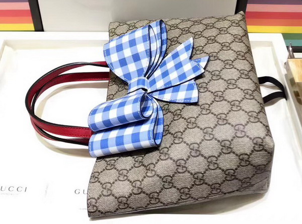 Gucci Childrens GG Supreme Check Bow Tote Blue and White Check Bow