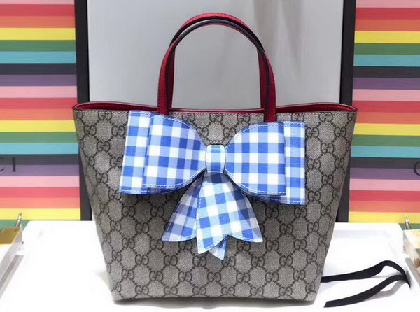 Gucci Childrens GG Supreme Check Bow Tote Blue and White Check Bow