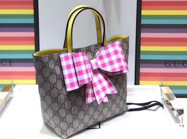 Gucci Childrens GG Supreme Check Bow Tote Pink and White Check Bow