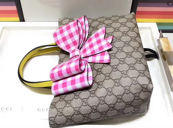 Gucci Childrens GG Supreme Check Bow Tote Pink and White Check Bow