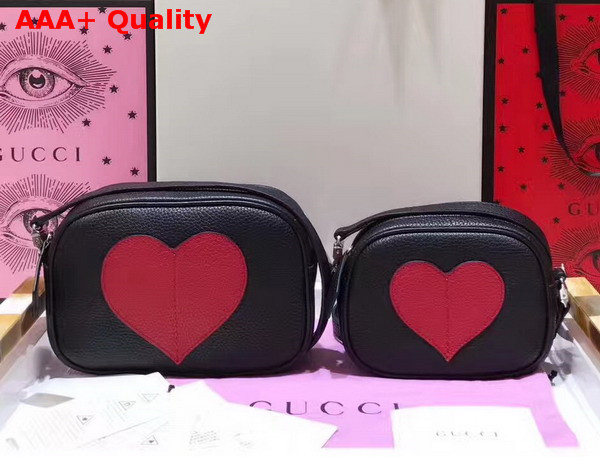 Gucci Childrens Leather Heart Messenger Bag in Black Leather with Red Heart Details Replica