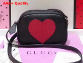 Gucci Childrens Leather Heart Messenger Bag in Black Leather with Red Heart Details Replica