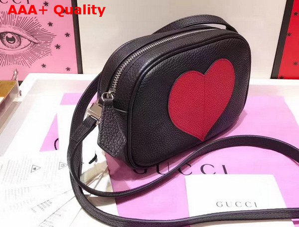 Gucci Childrens Leather Heart Messenger Bag in Black Leather with Red Heart Details Replica