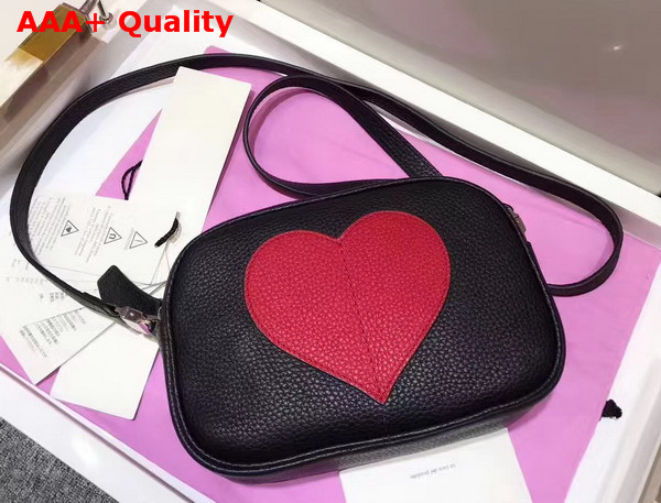 Gucci Childrens Leather Heart Messenger Bag in Black Leather with Red Heart Details Replica