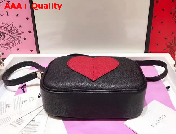 Gucci Childrens Leather Heart Messenger Bag in Black Leather with Red Heart Details Replica