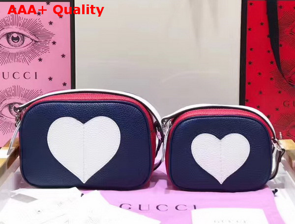 Gucci Childrens Leather Heart Messenger Bag in Dark Blue and Red Leather with White Heart Details Replica