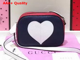 Gucci Childrens Leather Heart Messenger Bag in Dark Blue and Red Leather with White Heart Details Replica