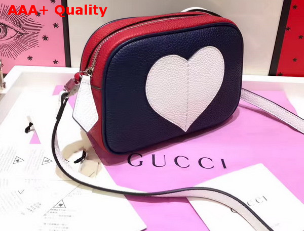 Gucci Childrens Leather Heart Messenger Bag in Dark Blue and Red Leather with White Heart Details Replica