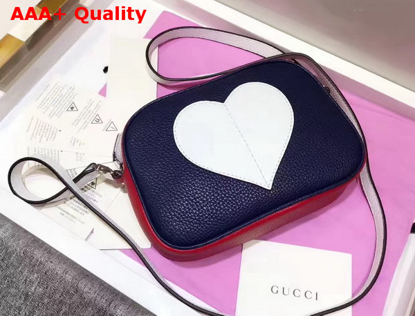 Gucci Childrens Leather Heart Messenger Bag in Dark Blue and Red Leather with White Heart Details Replica