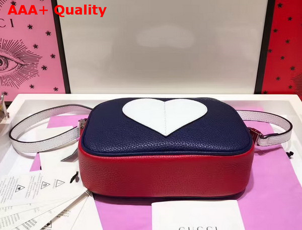 Gucci Childrens Leather Heart Messenger Bag in Dark Blue and Red Leather with White Heart Details Replica