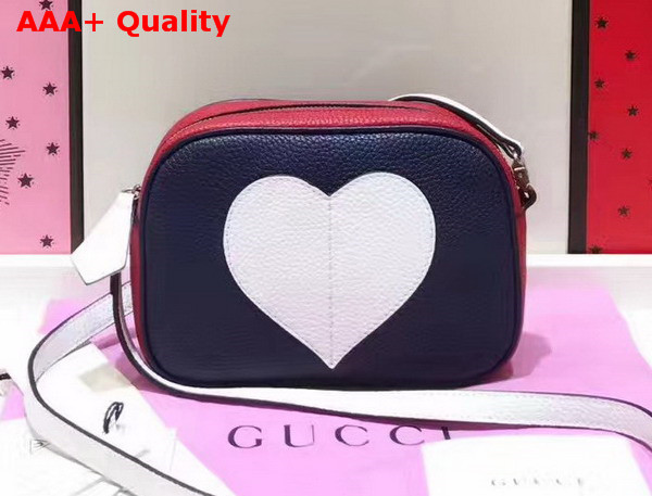 Gucci Childrens Leather Heart Messenger Bag in Dark Blue and Red Leather with White Heart Details Replica