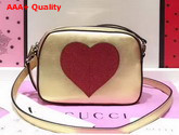 Gucci Childrens Leather Heart Messenger Bag in Light Gold Leather with Red Heart Details Replica