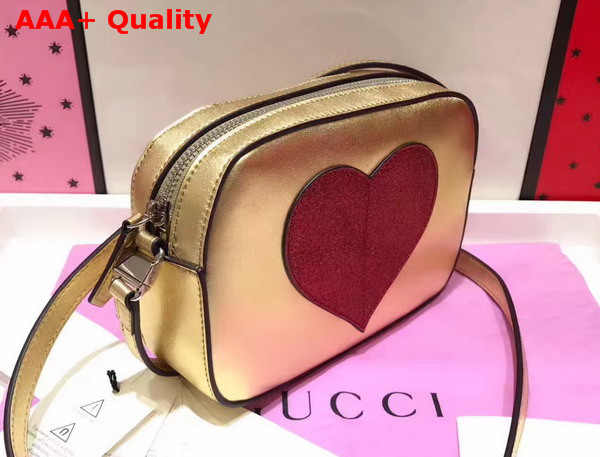 Gucci Childrens Leather Heart Messenger Bag in Light Gold Leather with Red Heart Details Replica