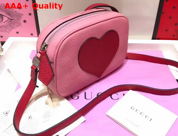 Gucci Childrens Leather Heart Messenger Bag in Light Pink Leather with Red Heart Details Replica