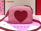 Gucci Childrens Leather Heart Messenger Bag in Light Pink Leather with Red Heart Details Replica