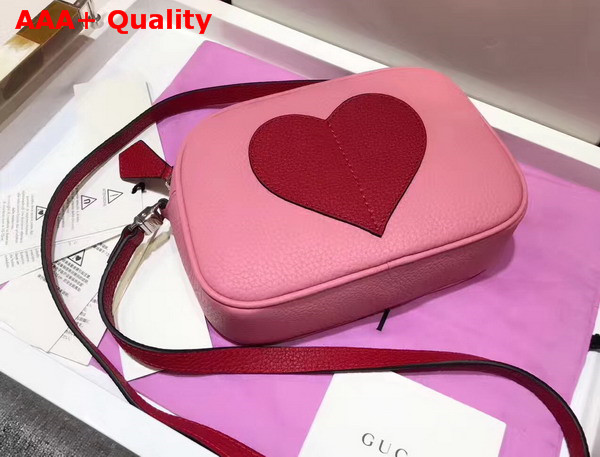 Gucci Childrens Leather Heart Messenger Bag in Light Pink Leather with Red Heart Details Replica