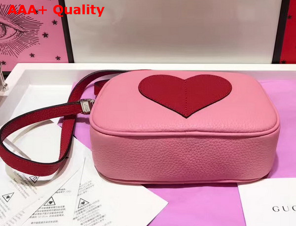 Gucci Childrens Leather Heart Messenger Bag in Light Pink Leather with Red Heart Details Replica