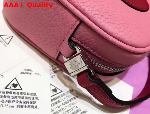 Gucci Childrens Leather Heart Messenger Bag in Light Pink Leather with Red Heart Details Replica