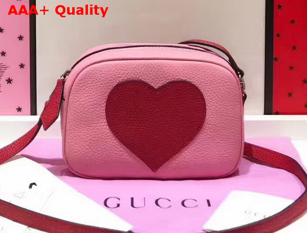 Gucci Childrens Leather Heart Messenger Bag in Light Pink Leather with Red Heart Details Replica