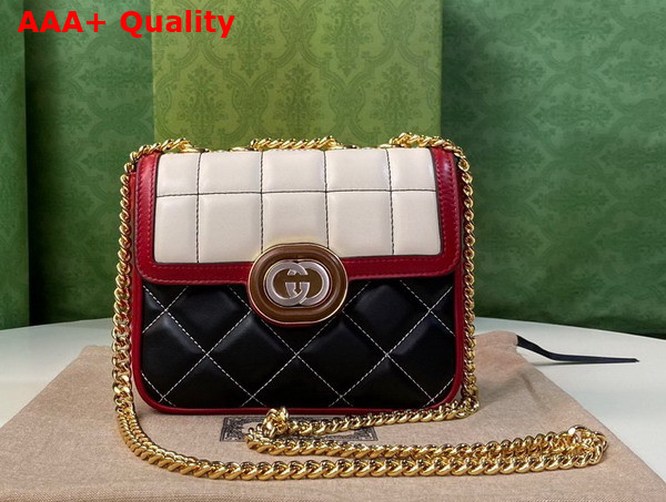 Gucci Deco Mini Shoulder Bag in White and Black Leather 741457 Replica