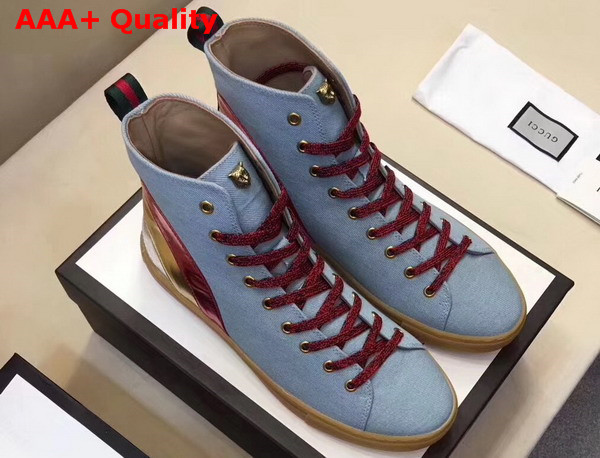 Gucci Denim High Top Sneaker with Rainbow Light Blue Denim Replica