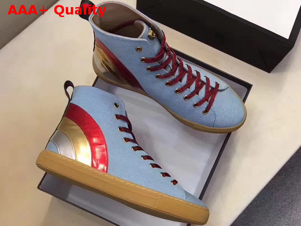 Gucci Denim High Top Sneaker with Rainbow Light Blue Denim Replica