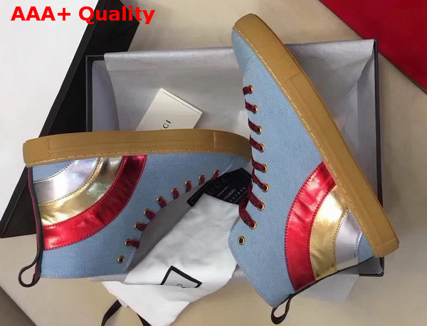 Gucci Denim High Top Sneaker with Rainbow Light Blue Denim Replica