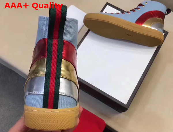 Gucci Denim High Top Sneaker with Rainbow Light Blue Denim Replica