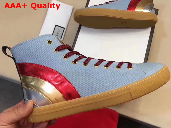 Gucci Denim High Top Sneaker with Rainbow Light Blue Denim Replica