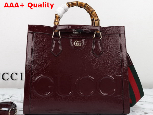 Gucci Diana Medium Tote Bag in Dark Red Patent Leather 678842 Replica