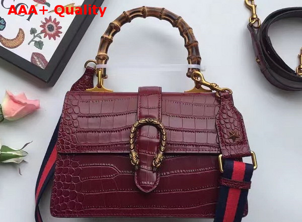 Gucci Dionysus Corc Print Leather Top Handbag Medium Size Bordeaux Replica