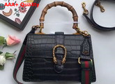 Gucci Dionysus Croc Print Leather Top Handbag Medium Size Black Replica