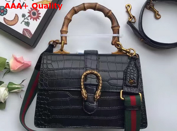 Gucci Dionysus Croc Print Leather Top Handbag Medium Size Black Replica