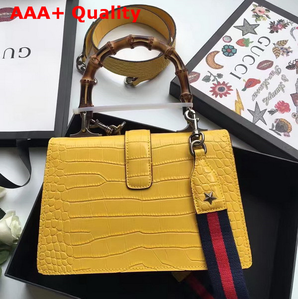 Gucci Dionysus Croc Print Leather Top Handbag Medium Size Yellow Replica