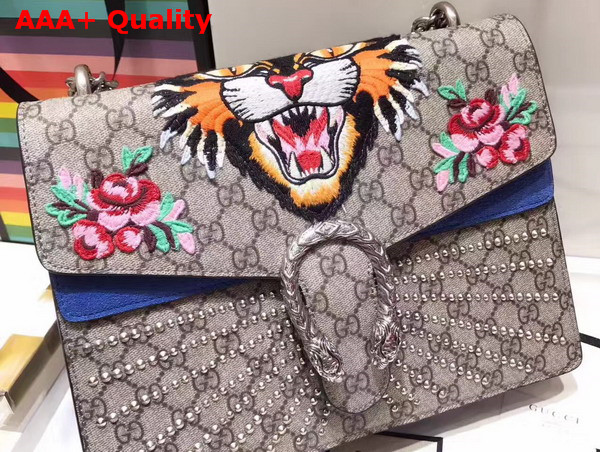 Gucci Dionysus Embroidered GG Supreme Shoulder Bag Embroidered Angry Cat Applique with Embroidered Flower Appliques Replica