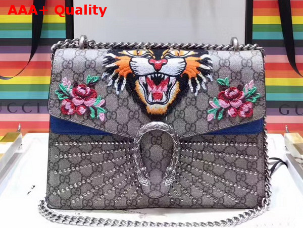 Gucci Dionysus Embroidered GG Supreme Shoulder Bag Embroidered Angry Cat Applique with Embroidered Flower Appliques Replica