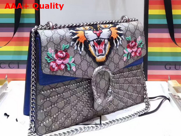 Gucci Dionysus Embroidered GG Supreme Shoulder Bag Embroidered Angry Cat Applique with Embroidered Flower Appliques Replica