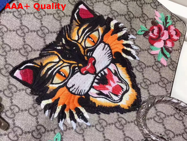 Gucci Dionysus Embroidered GG Supreme Shoulder Bag Embroidered Angry Cat Applique with Embroidered Flower Appliques Replica