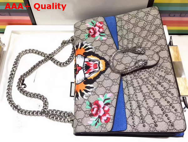 Gucci Dionysus Embroidered GG Supreme Shoulder Bag Embroidered Angry Cat Applique with Embroidered Flower Appliques Replica