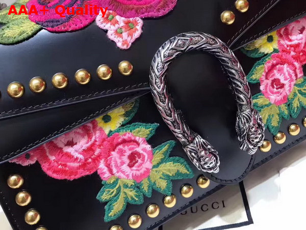 Gucci Dionysus Embroidered Shoulder Bag in Black Leather Replica